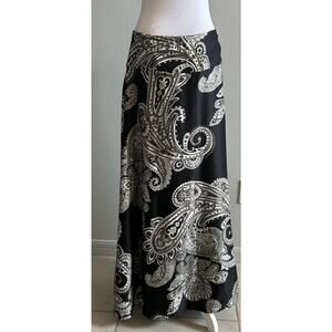 Soft Surroundings Maxi Skirt L Wedding Guest Satin Paisley Black Long Fairy Boho